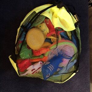 Kids Beach Toy Set - Yellow Mesh Carry Bag with Mixed Color Toys